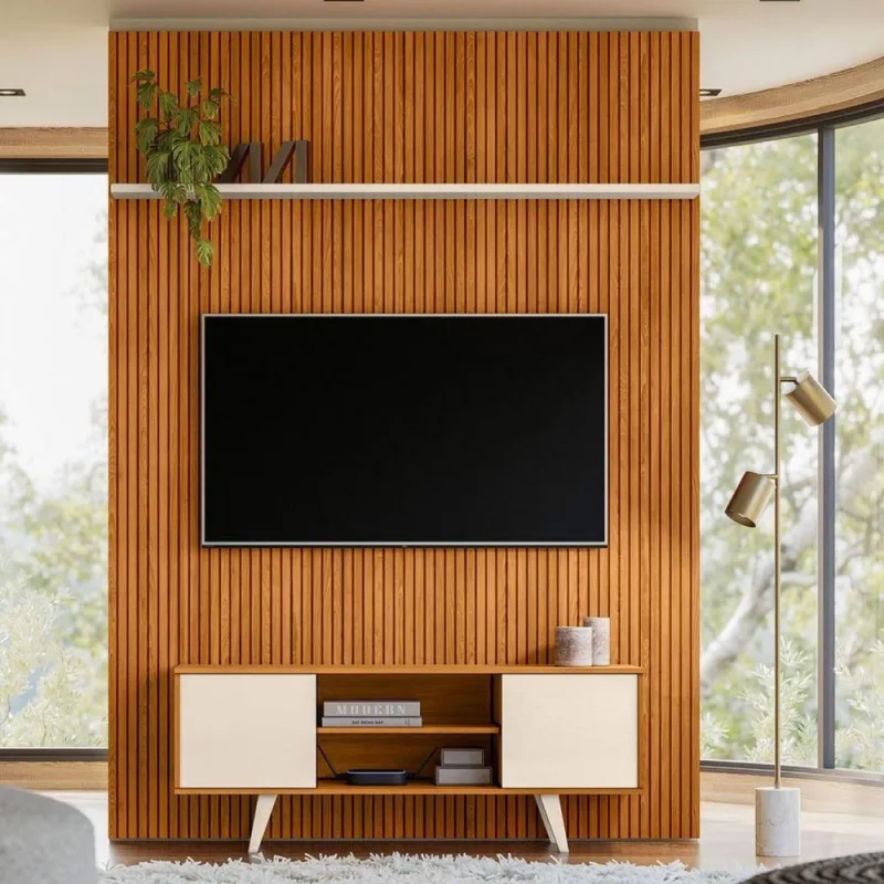 Conjunto Painel e Estante Versa para TV 75 Polegadas MDP Cinamomo Off White Casah - Casah - Móveis