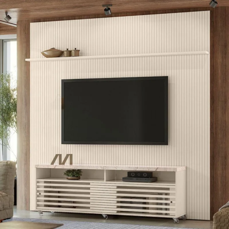 Conjunto de Painel e Estante Villa Monte Claro Off White para TV 75 Polegadas MDP Madetec Móveis - madetec moveis - Móveis