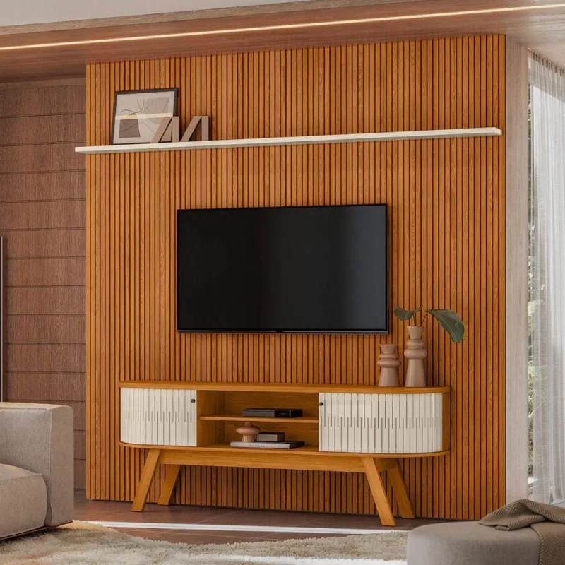 Conjunto Painel e Rack para TV Lena 75 Polegadas MDP Marrom Casah - Casah - Móveis