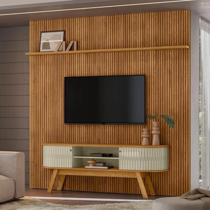 Conjunto Painel e Rack Home Davi para Tv Cumaru Opala para TV 75 Polegadas Casah - Casah - Móveis