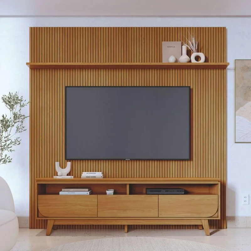 Conjunto Painel e Rack Sirius TH SHOP para TV 75 Polegadas MDP Cumaru Marrom Casah - Casah - Móveis