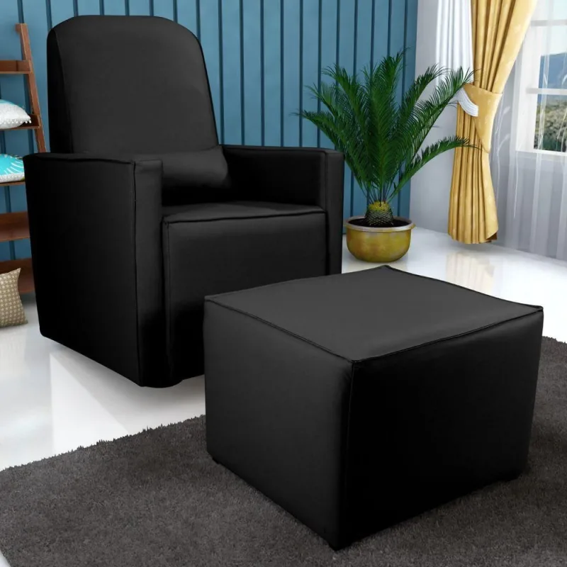 Poltrona com Puff para Amamentação Zenit Base de Balanço em PVC Preto Matrix - matrix - Agro