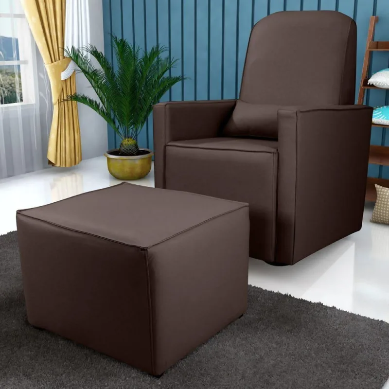 Poltrona com Puff para Amamentação Porto da Serra Reclinável Couro Sintético Marrom Matrix 66CM - matrix - Agro