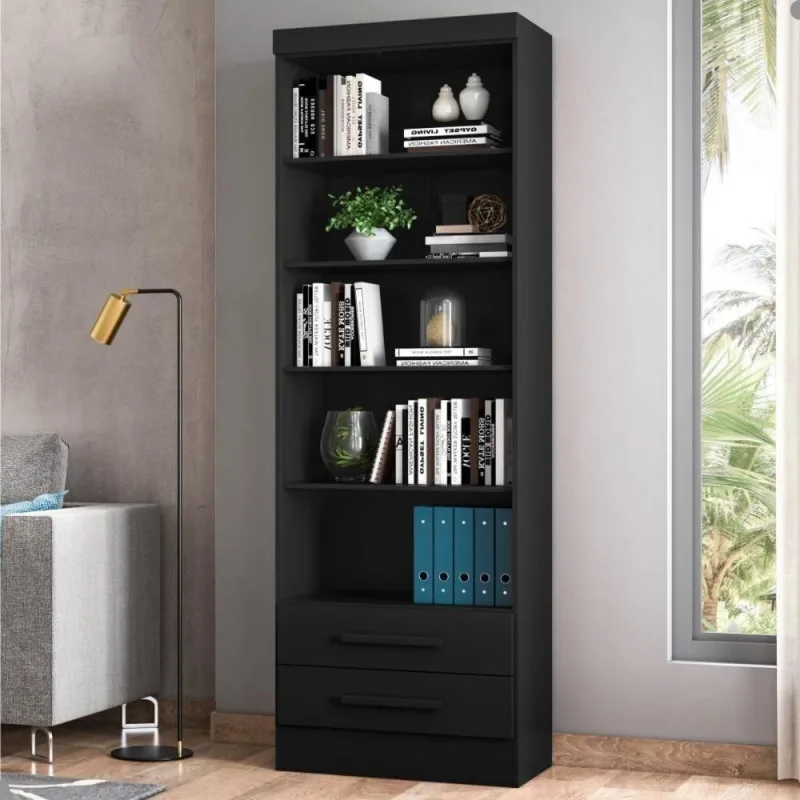 Livreiro Lakewood Preto Fosco 4 Prateleiras MDF-MDP Qmovi - Qmovi - Agro
