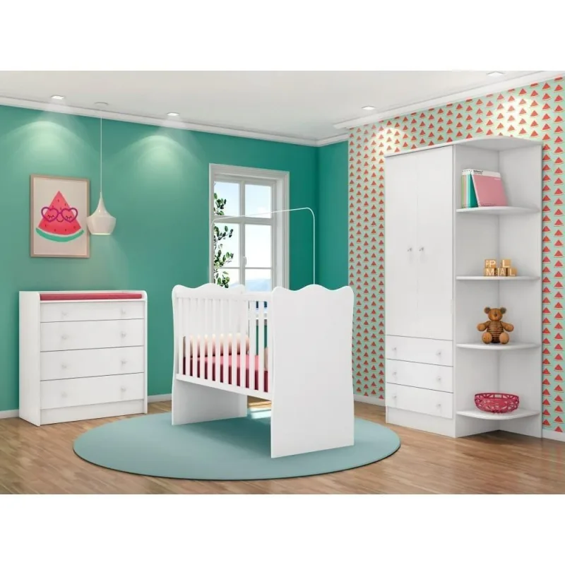 Conjunto para Quarto Infantil Louis 2 Portas 7 Gavetas MDF-MDP Branco Qmovi - Qmovi - Móveis