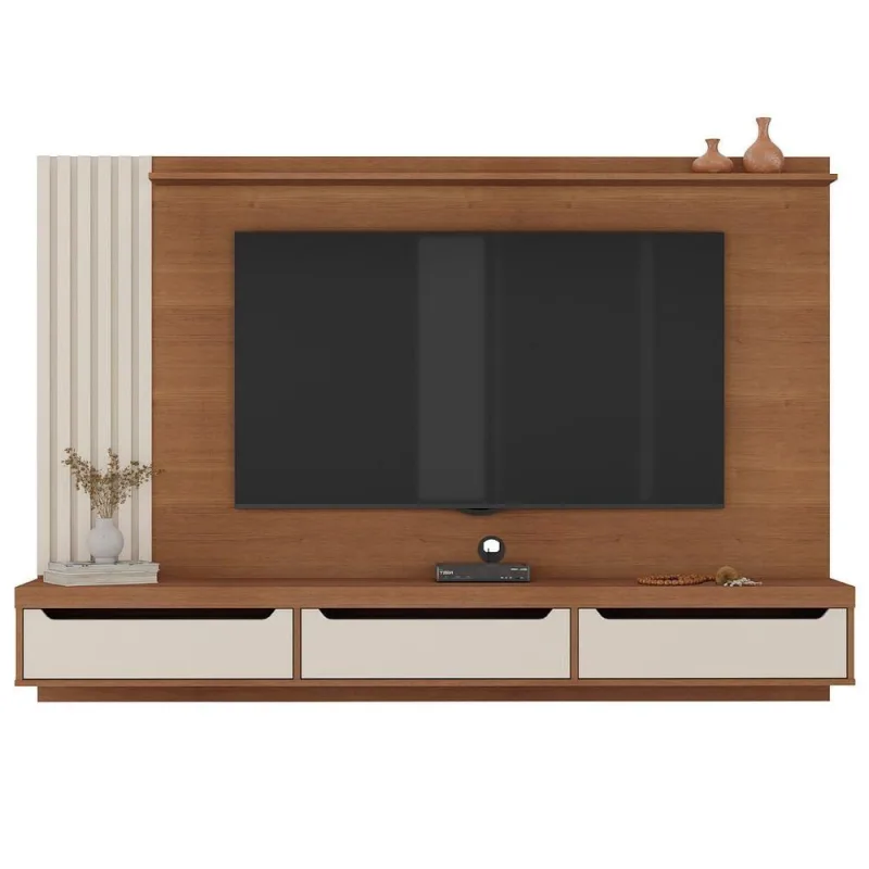 Painel para TV Cora 75 Polegadas MDP Ripado Cinamomo Off White Artely - Artely - Agro