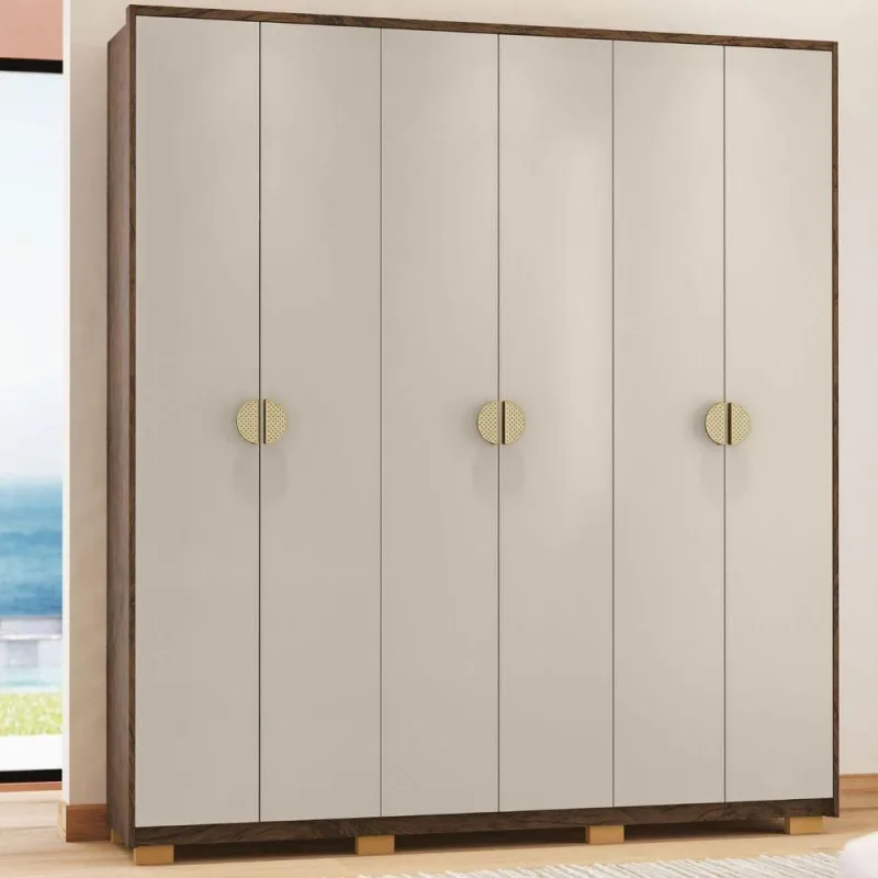 Conjunto Quarto Guarda Roupa e Cômoda Porto Nobre 6 Portas 4 Gavetas MDP Nature Vila Rica - Vila Rica - Móveis