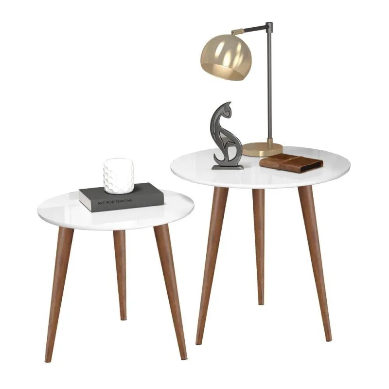 Conjunto de Mesa Artemis Mesas de Apoio e Lateral Teles MDF 60CM Branco Basoto Brasil - OUTRAS - Móveis