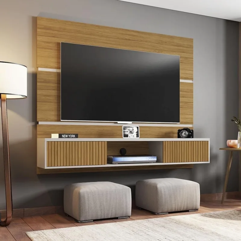 Painel para TV Fidji 65 160CM MDP Pintura 3D Ripada Cinamomo Off White - OUTRAS - Agro