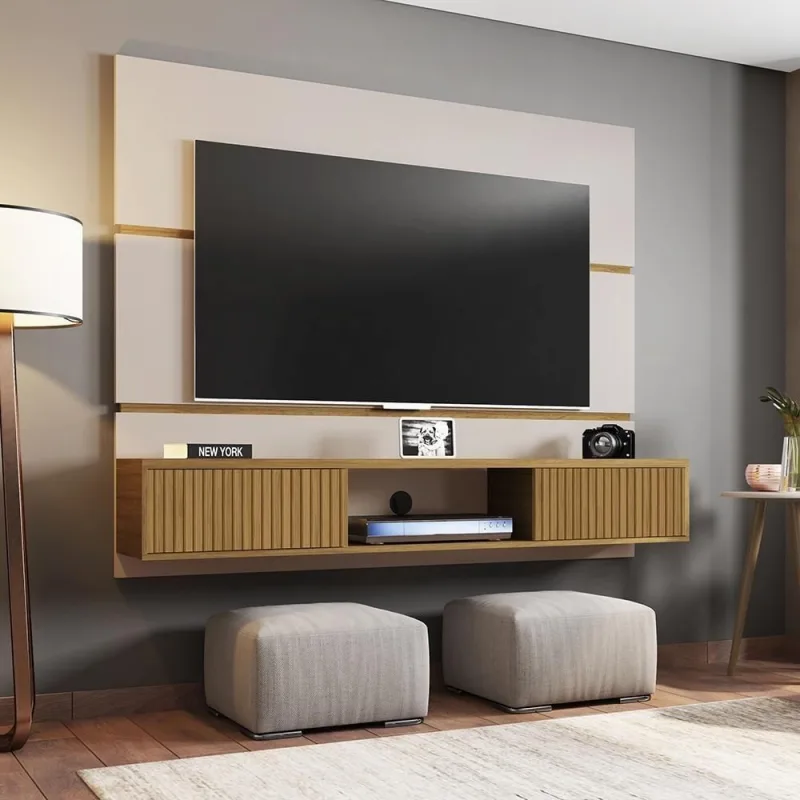 Painel para TV Villa Aurora 65 160CM MDP Pintura 3D Ripada Off White Cinamomo - OUTRAS - Agro