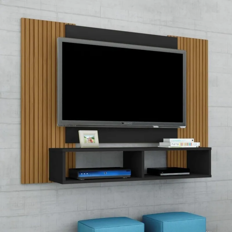 Painel para TV Ouren 48 120CM MDP Preto Pintura 3D Ripada Bechara Móveis - OUTRAS - Agro