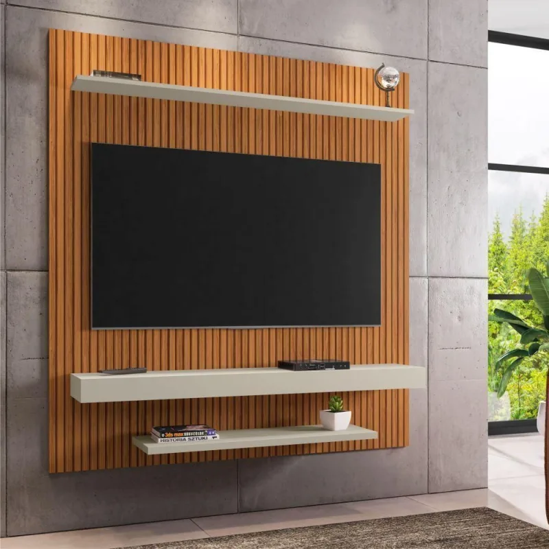 Painel para TV Kaleb 60 Polegadas 150CM MDP Ripado Naturalle Off White - OUTRAS - Agro