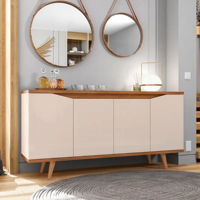 Buffet Louise Off White Cedro 4 Portas 3 Prateleiras MDF-MDP 160cm