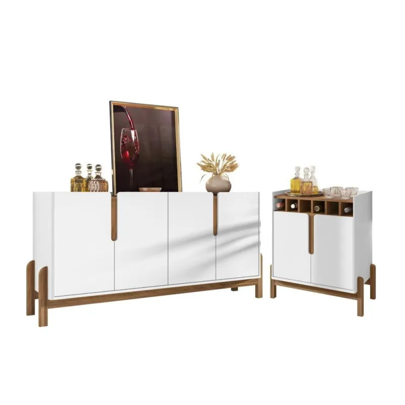 Buffet e Barzinho Adega Conjunto Buffet 1.7 e Bar Ramp 6 Portas 2 Prateleiras MDF-MDP 160CM Branco - Casa D Móveis - Casa E Construção