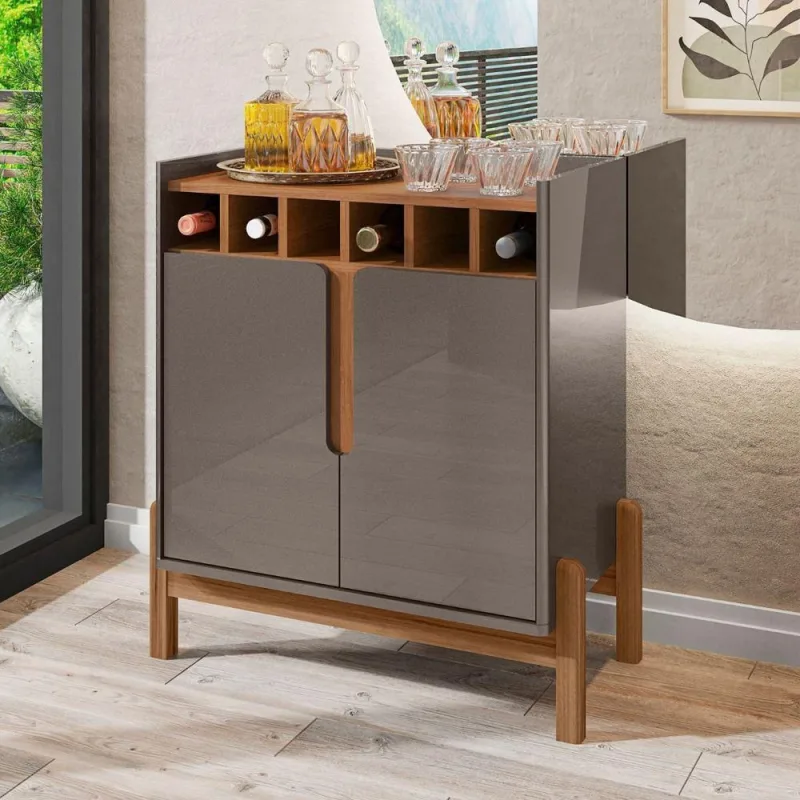 Buffet Casa Prisma 2 Portas com Adega MDP-MDF 75CM Marrom Casa D Móveis - Casa D Móveis - Móveis