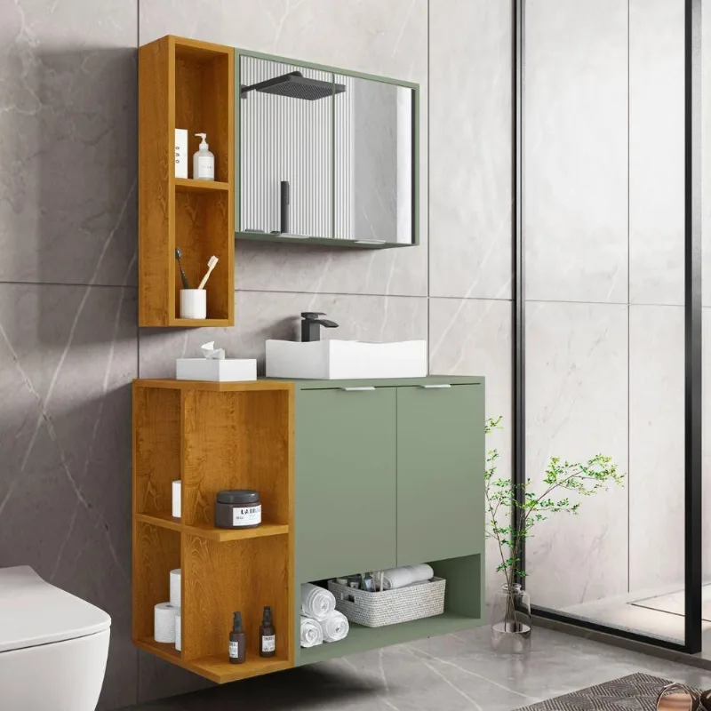 Conjunto para Banheiro Casa Azzur Pistache Naturalle 4 Portas 7 Prateleiras MDP 148CM Verde Bechara