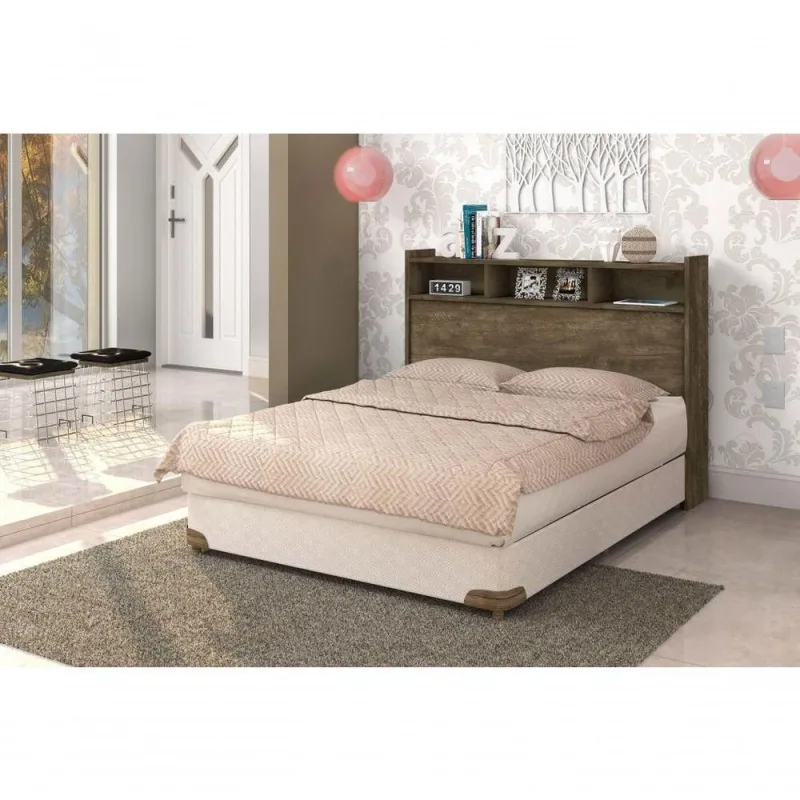 Cabeceira Casal Melissa Box com Nicho MDF Castanho Cambel Móveis - Cambel Moveis - Móveis