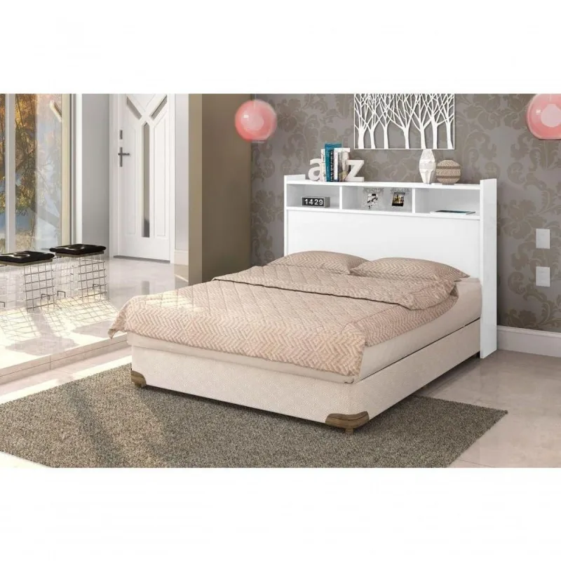 Cabeceira Ravi Queen com Nichos MDF Branco Cambel Móveis - Cambel Moveis - Móveis