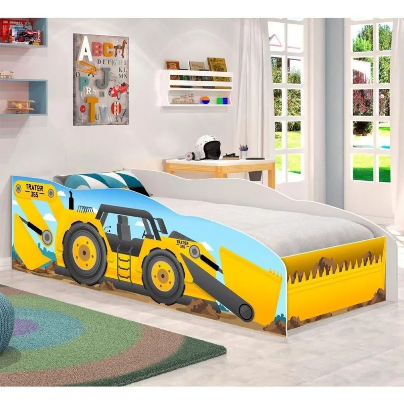 Cama Kids Speciale Trator com Grade de Proteção MDF Branco Casah - Casah - Cama, Mesa E Banho