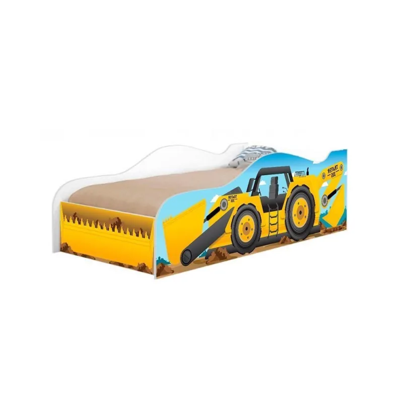 Cama Infantil Escavaderia Carro com Grade de Proteção MDF Branco Casah - Casah - Móveis