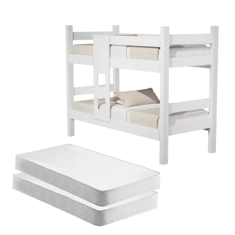 Beliche Solteiro Villa do Cedro com Colchões MDF Branco Cambel Móveis - Cambel Moveis - Móveis