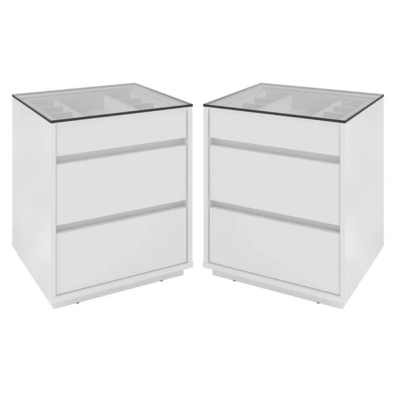 Conjunto Mesa De Cabeceira Cairo 3 Gavetas MDP Branco Casa D Móveis - Não Informado - Móveis