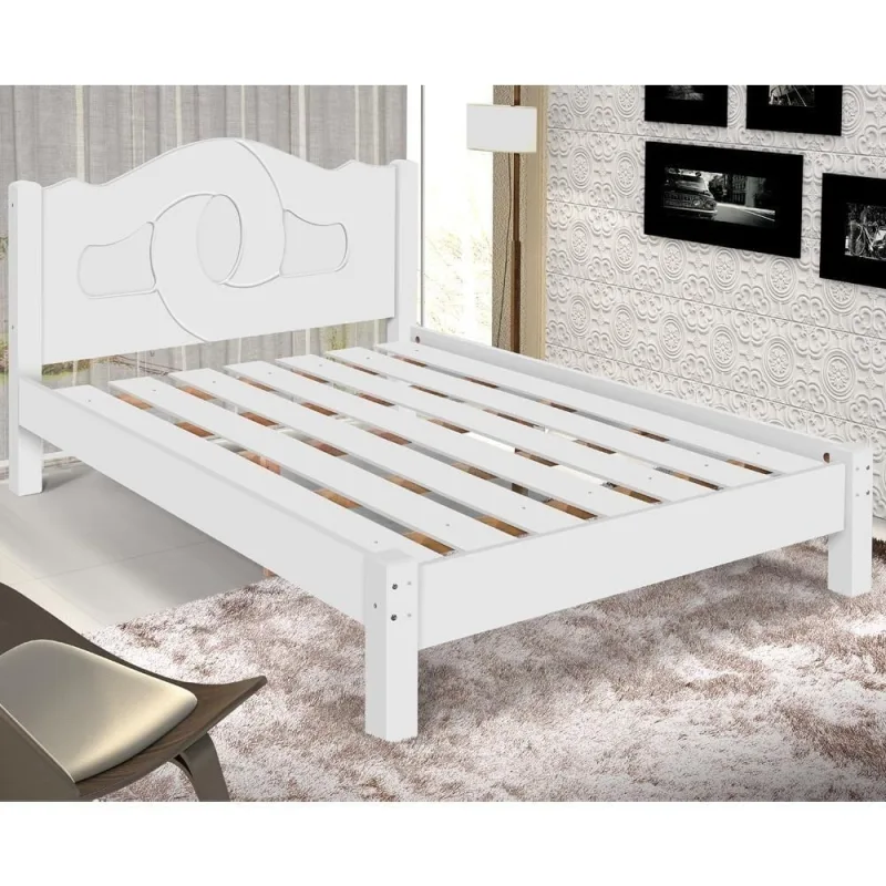Cama Casal com Cabeceira Porto da Serra em MDF Branco Casah - Casah - Móveis