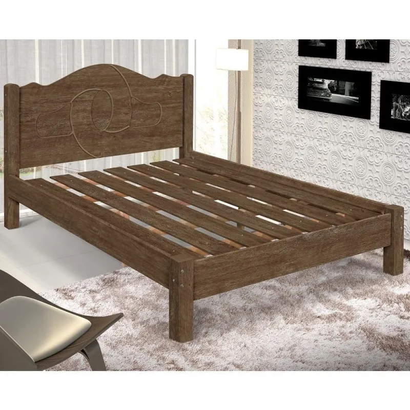 Cama Casal Bosque Alto com Cabeceira MDF Mocaccino Casah - Casah - Móveis