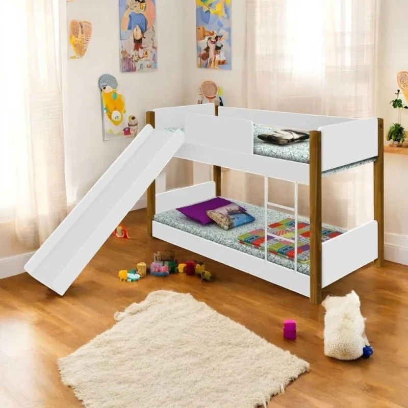 Beliche Infantil Casa do Lótus Montessoriana com Escorregador MDF Branco e Mel - OUTRAS - Móveis