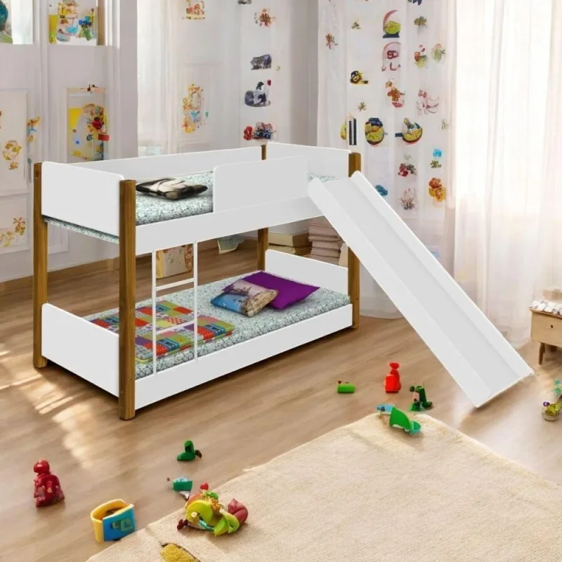 Beliche Infantil Toscana com Escorregador MDF Branco Mel Divaloto Móveis - OUTRAS - Móveis