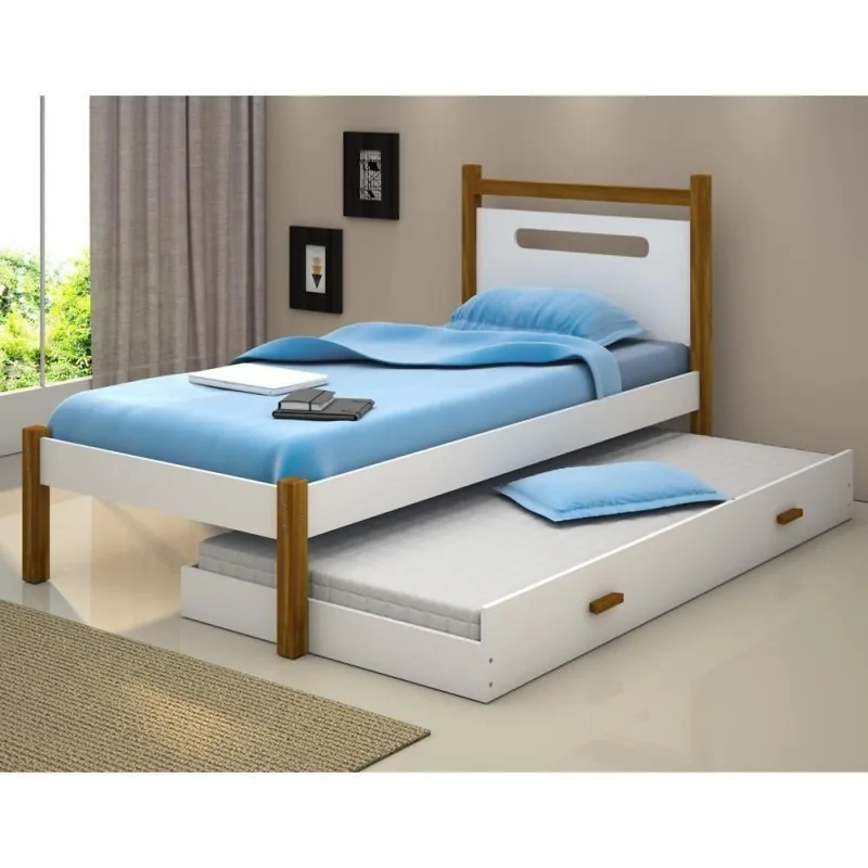 Cama Solteiro Juvenil Helo com Cama Auxiliar MDF Branco Divaloto Móveis - OUTRAS - Cama, Mesa E Banho
