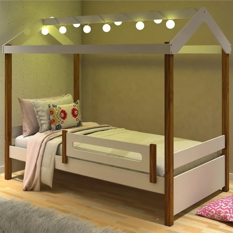 Cama Montessoriana Solteiro Dália com Led MDF Branco Divaloto Móveis - OUTRAS - Cama, Mesa E Banho