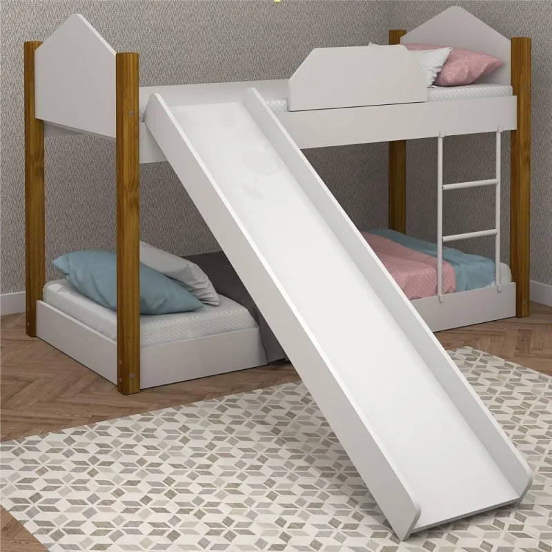 Beliche Infantil Soft Branco e Mel com Escorregador MDF Divaloto - OUTRAS - Móveis