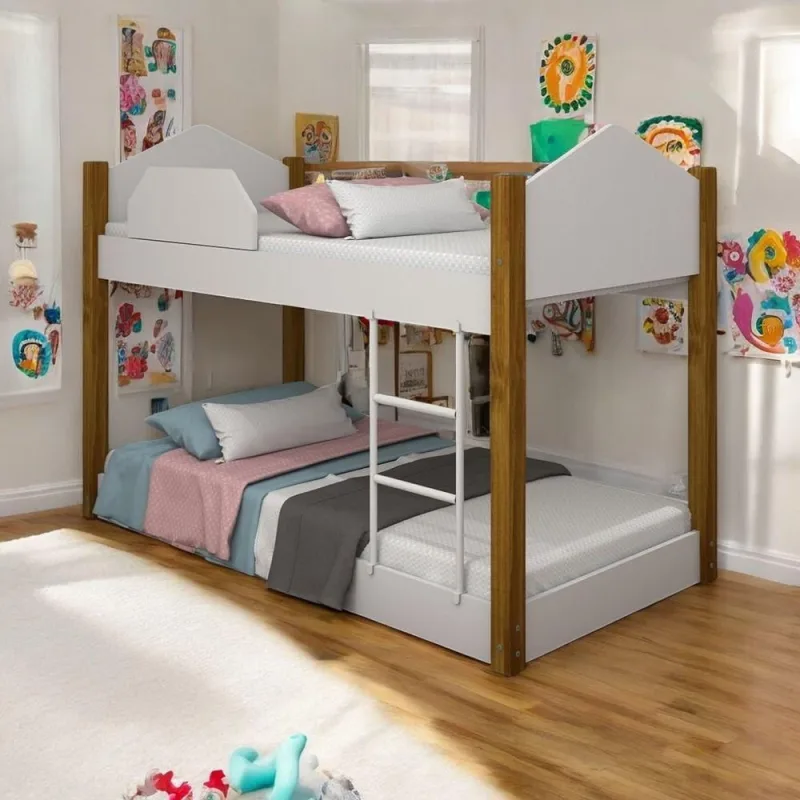 Beliche Infantil Soft com Colchões MDF Branco e Mel Divaloto Móveis - OUTRAS - Móveis