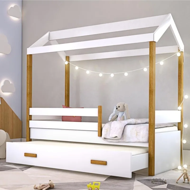 Bicama Solteiro Montessoriana com Fio de Luz LED MDF Branco Divaloto Móveis - OUTRAS - Móveis
