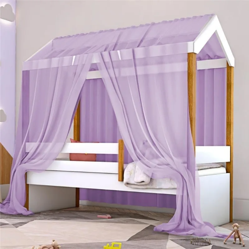 Cama Montessoriana Solteiro Cama Montessori Exclusiv com Colchão Voal MDF Branco Lilás Divaloto