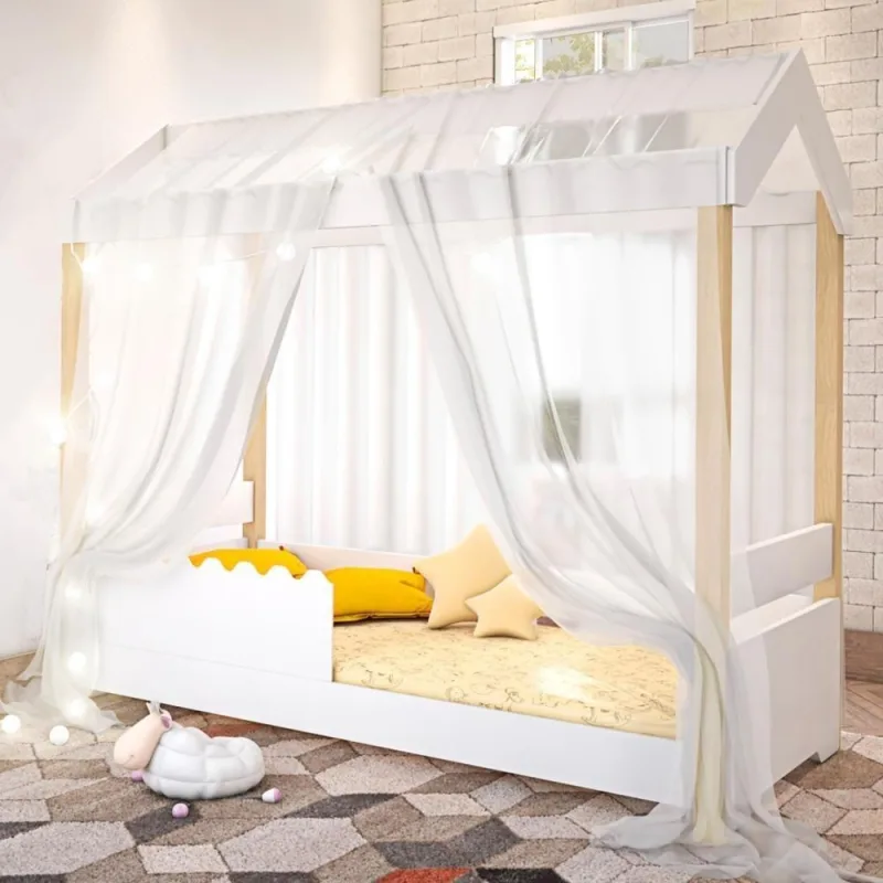 Cama Solteiro com Colchão Jéssica Branco com Voal e LED MDF - OUTRAS - Colchões