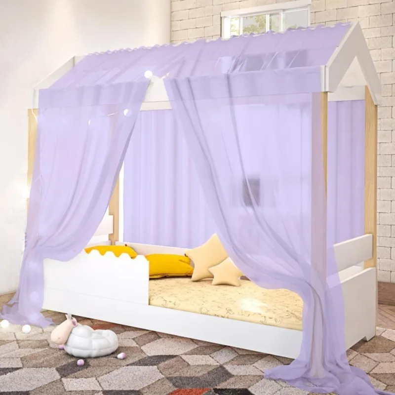 Cama Box Solteiro Cama Jéssica Branco Voal Lilás com LED Divaloto Móveis - OUTRAS - Colchões
