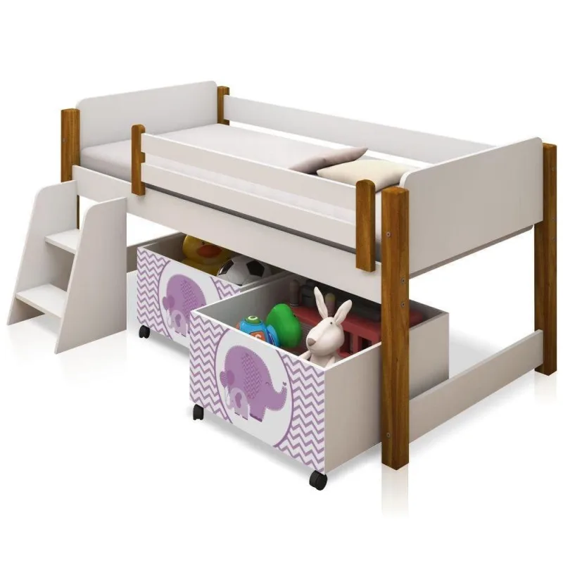 Cama Solteiro Juvenil Vértice com Nichos MDF Branco Mel Divaloto Móveis - OUTRAS - Casa E Construção