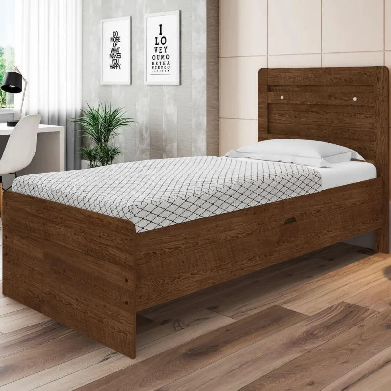 Cama Solteiro Baú Ivana com Cabeceira Malbec MDF Marrom Framar - Framar - Móveis