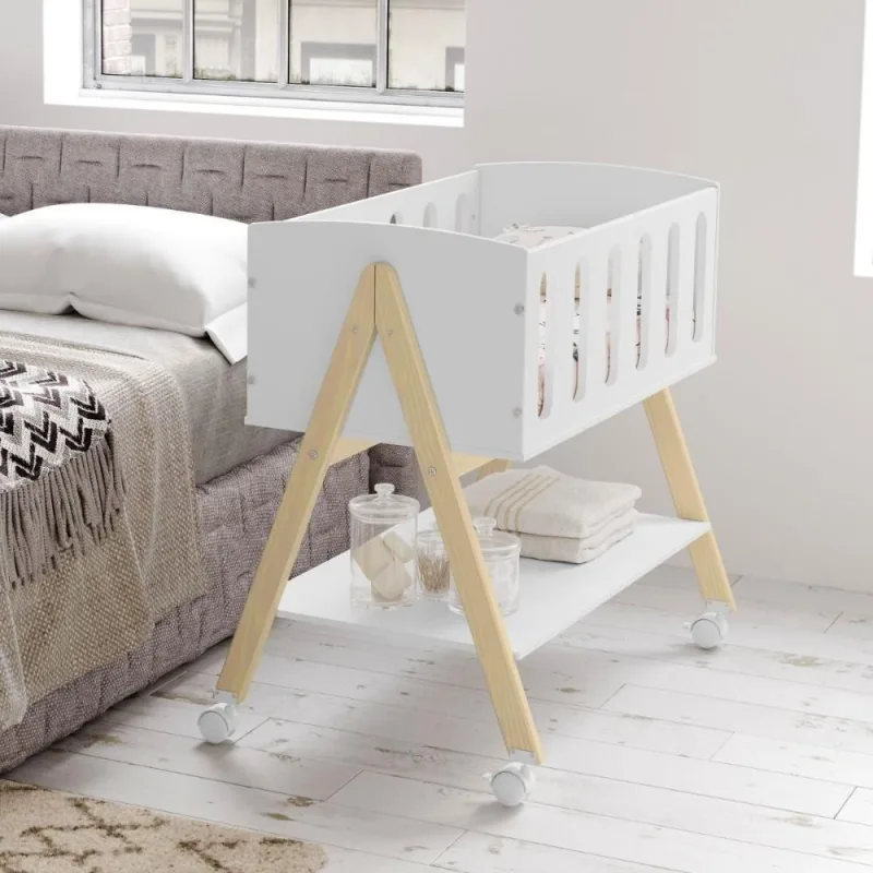 Mini Berco Portatil Sissi Matic Eco Wood MDF com Colchao Branco Casah - Casah - Agro