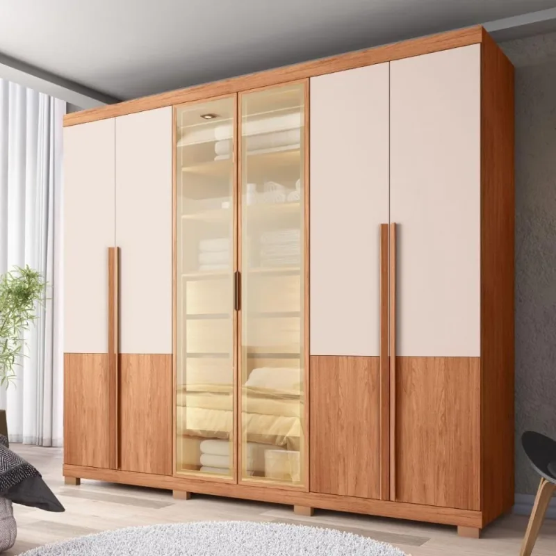 Guarda Roupa Casal Sinatra 6 Portas de Bater 4 Gavetas MDF MDP Freijó - Off White Casah - Casah - Agro