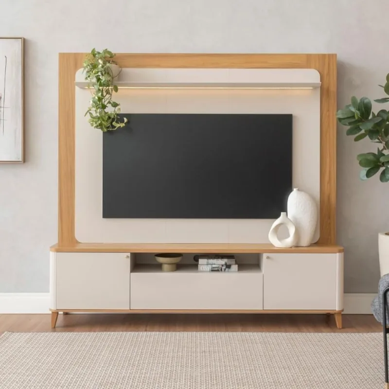 Painel Home Munique para TV 70" 200CM MDP-MDF Portas Correr Off White Casah - Casah - Agro