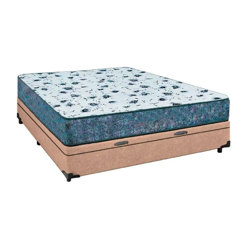 Cama Box Baú Casal 138 Suede Bege Com Colchão Alegro Espuma D28 Cinza 58x138x188