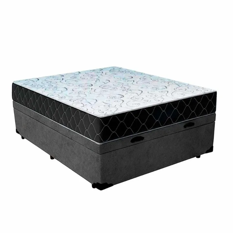 Cama Box Baú Casal 138 Suede Cinza Com Colchão Espuma D33 Marrocos 30cm