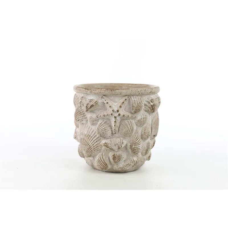 Cachepot Conchas M 14x14cm Marrom Cromus