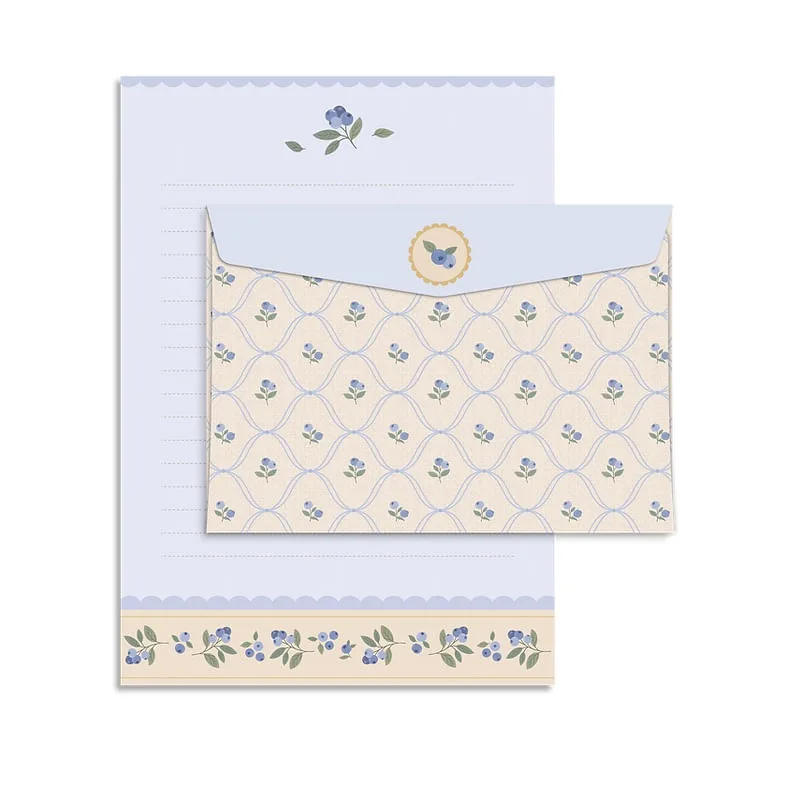 Papel De Carta Blueberry 4 Folhas + Envelopes - LC