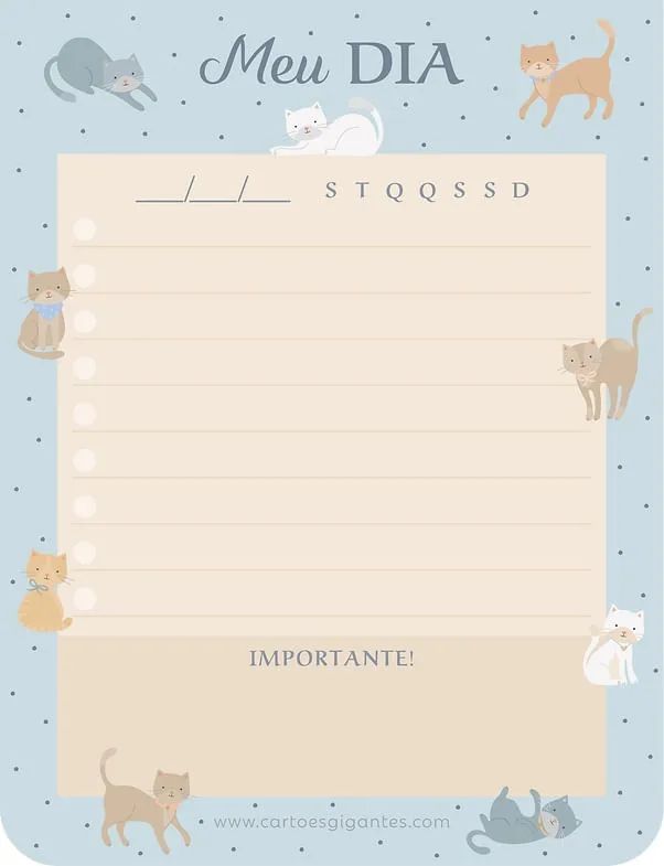Bloco Do Dia Planner Gatos Cartões Gigantes - LC
