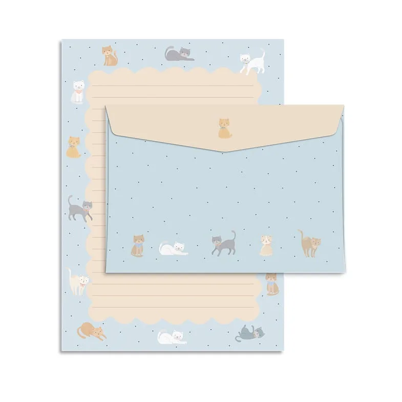 Papel De Carta Gatos 4 Folhas + Envelopes - LC - Presentes