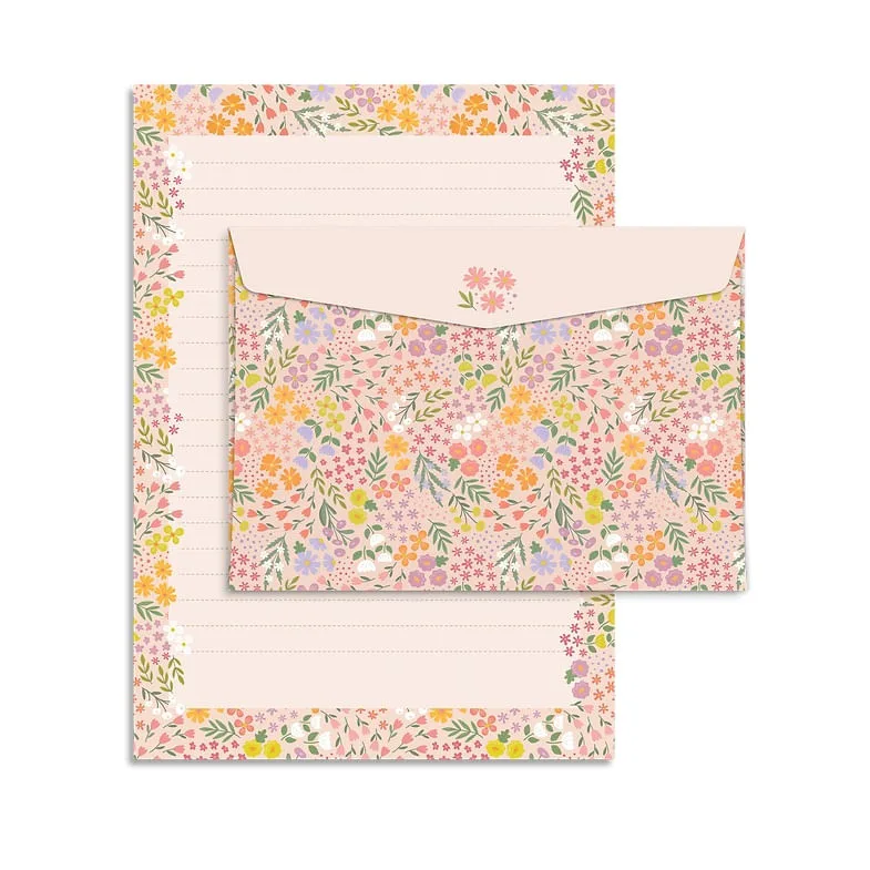 Papel De Carta Flora 4 Folhas + Envelopes - LC - Presentes